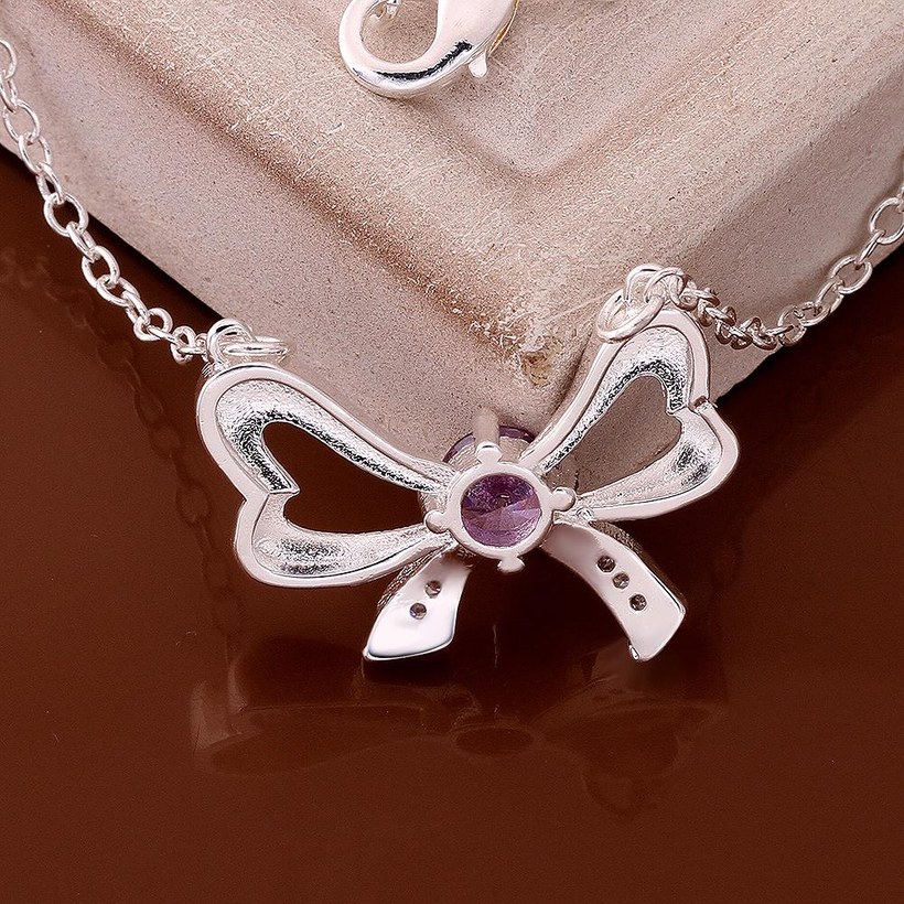 Wholesale Romantic Silver Bowknot CZ Necklace TGSPN683 0