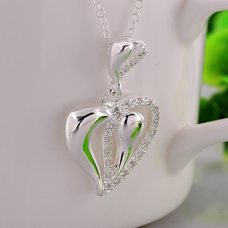 Wholesale Romantic Silver Heart CZ Necklace TGSPN711 0