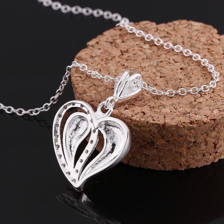 Wholesale Romantic Silver Heart CZ Necklace TGSPN711 1