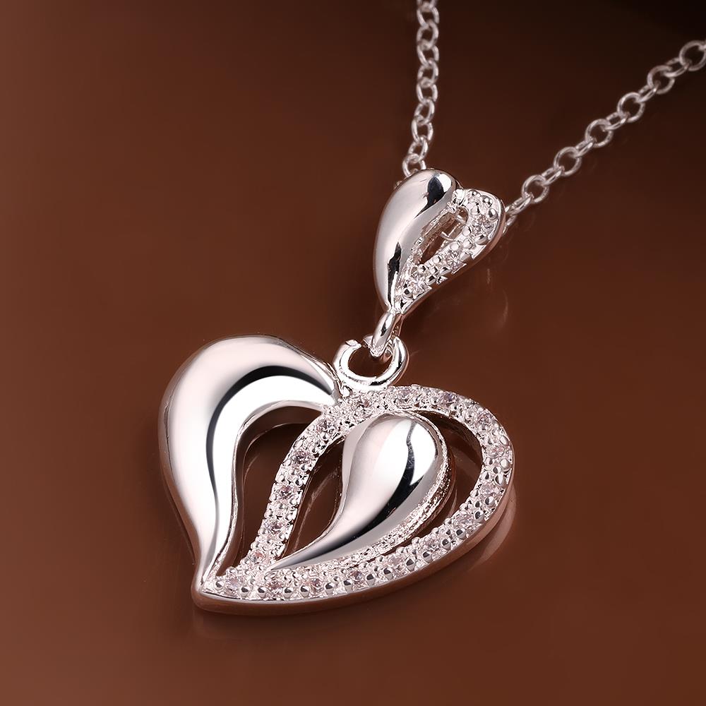 Wholesale Romantic Silver Heart CZ Necklace TGSPN711 2