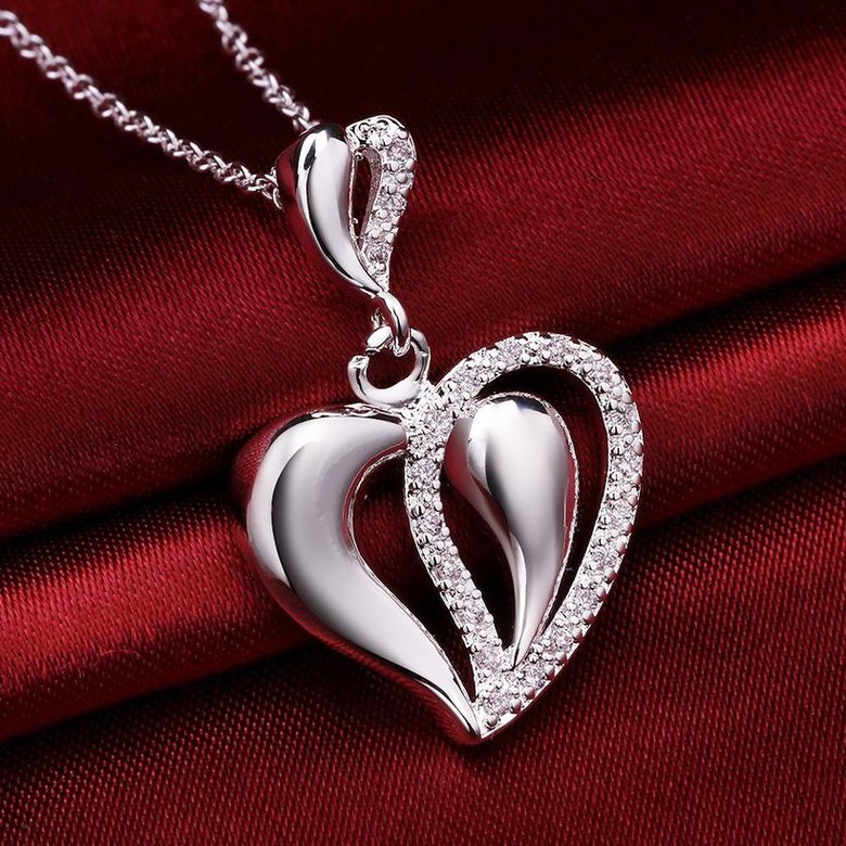 Wholesale Romantic Silver Heart CZ Necklace TGSPN711 3