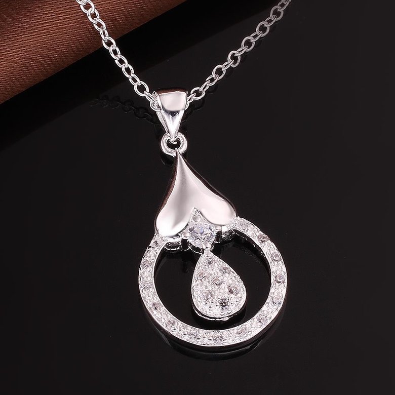 Wholesale Romantic Silver Water Drop CZ Necklace TGSPN714 0