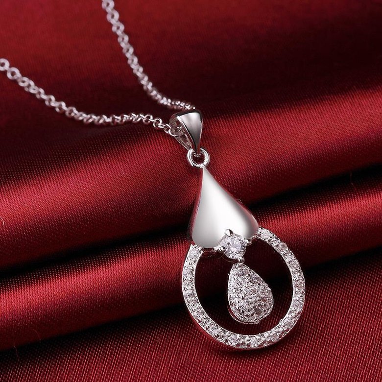 Wholesale Romantic Silver Water Drop CZ Necklace TGSPN714 1