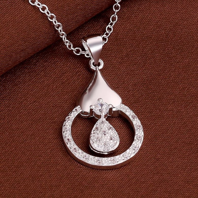 Wholesale Romantic Silver Water Drop CZ Necklace TGSPN714 2