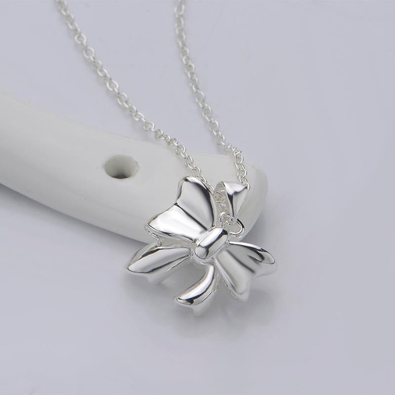 Wholesale Romantic Silver Bowknot White CZ Necklace TGSPN717 0