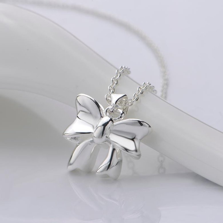 Wholesale Romantic Silver Bowknot White CZ Necklace TGSPN717 1