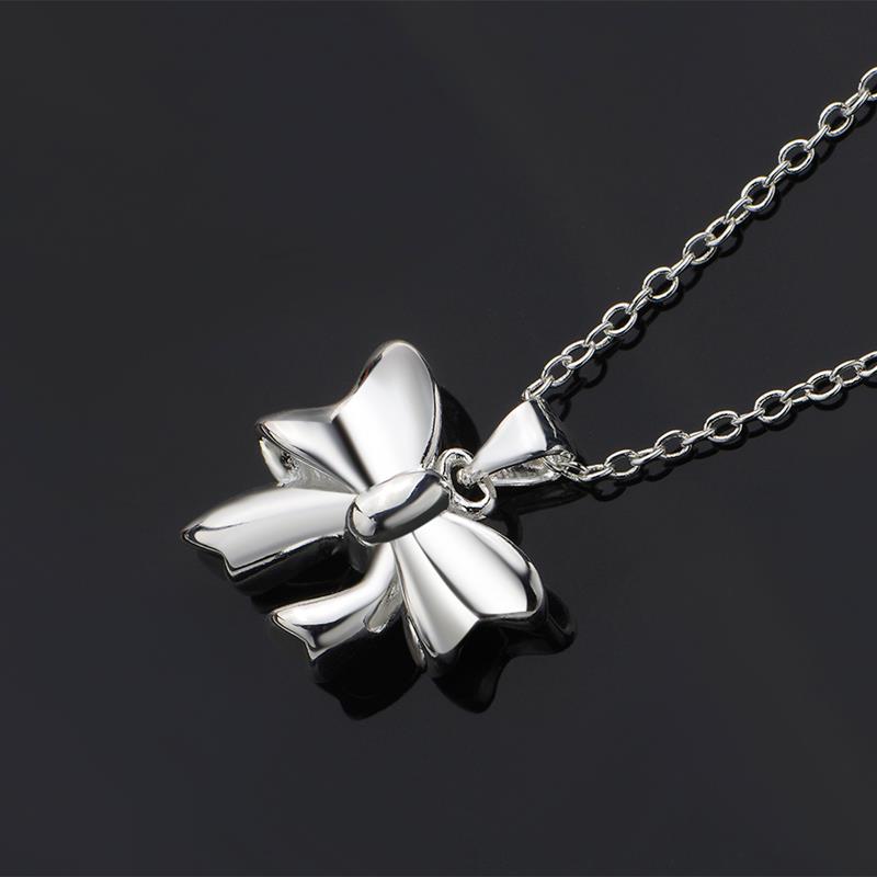 Wholesale Romantic Silver Bowknot White CZ Necklace TGSPN717 2