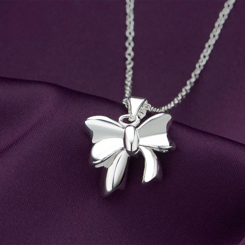 Wholesale Romantic Silver Bowknot White CZ Necklace TGSPN717 3