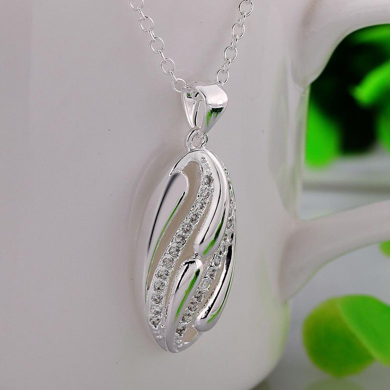 Wholesale Romantic Silver Round CZ Necklace TGSPN719 0