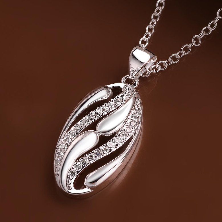 Wholesale Romantic Silver Round CZ Necklace TGSPN719 2