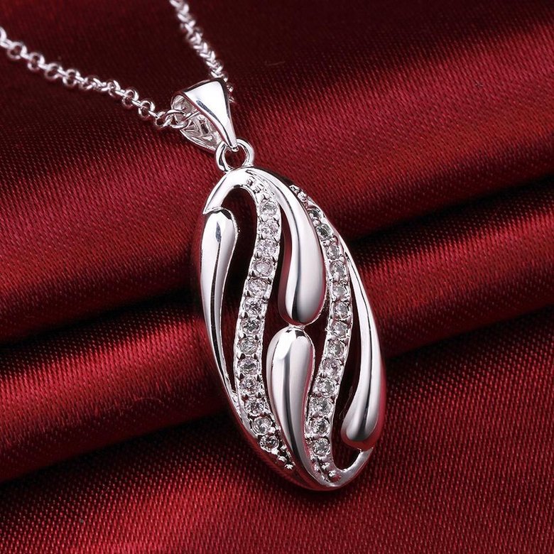 Wholesale Romantic Silver Round CZ Necklace TGSPN719 3