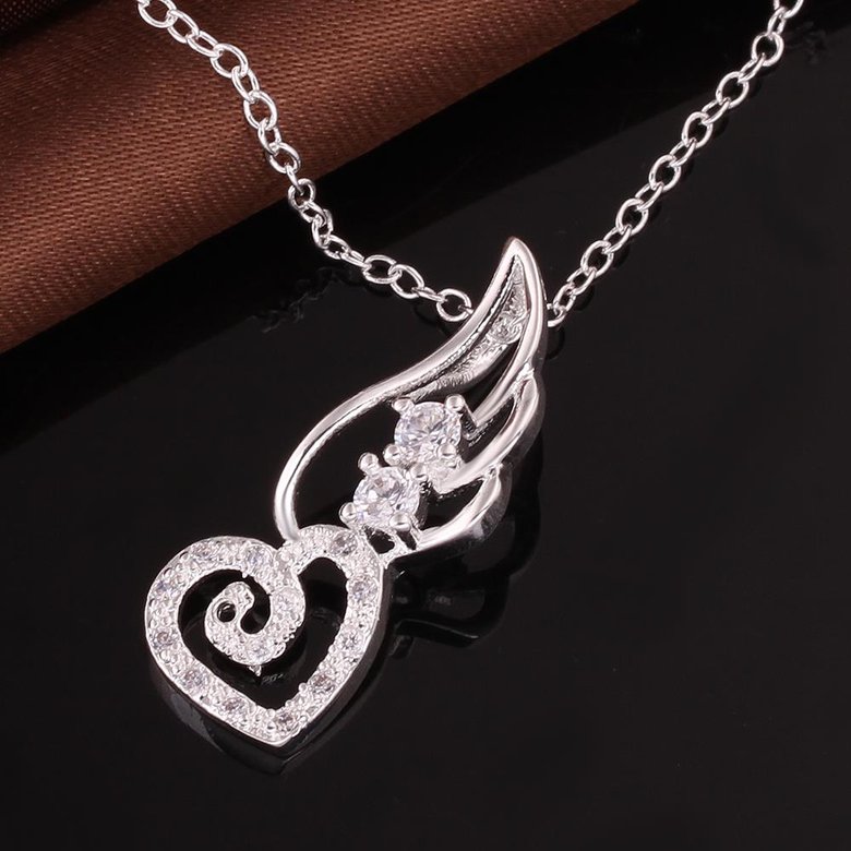 Wholesale Romantic Silver Heart CZ Necklace TGSPN725 0