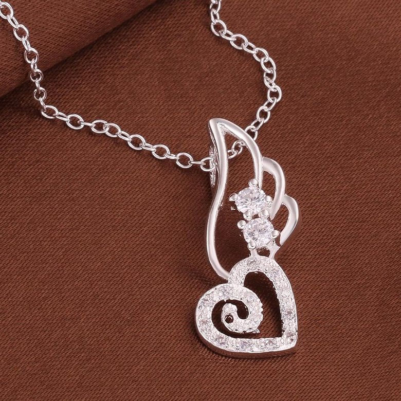 Wholesale Romantic Silver Heart CZ Necklace TGSPN725 1