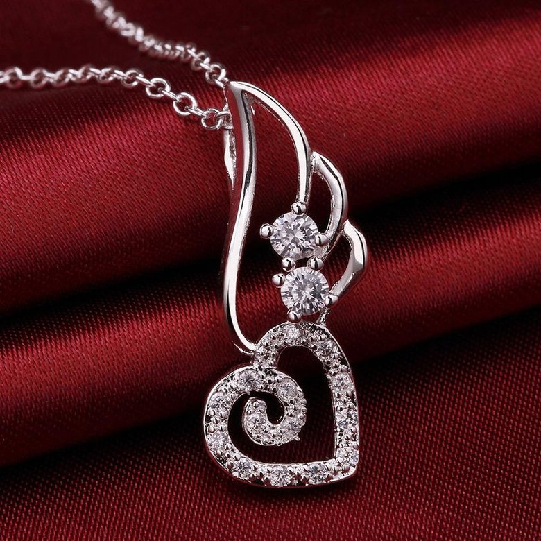 Wholesale Romantic Silver Heart CZ Necklace TGSPN725 3