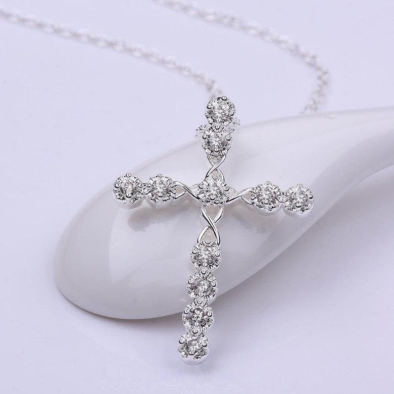 Wholesale Trendy Silver Cross CZ Necklace TGSPN085 0