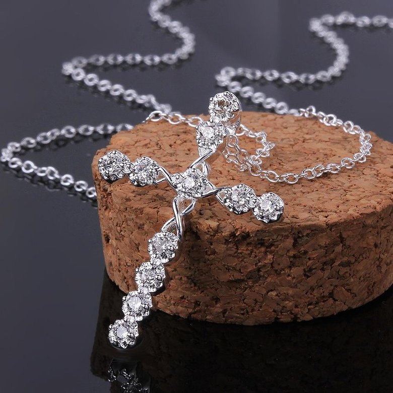 Wholesale Trendy Silver Cross CZ Necklace TGSPN085 1