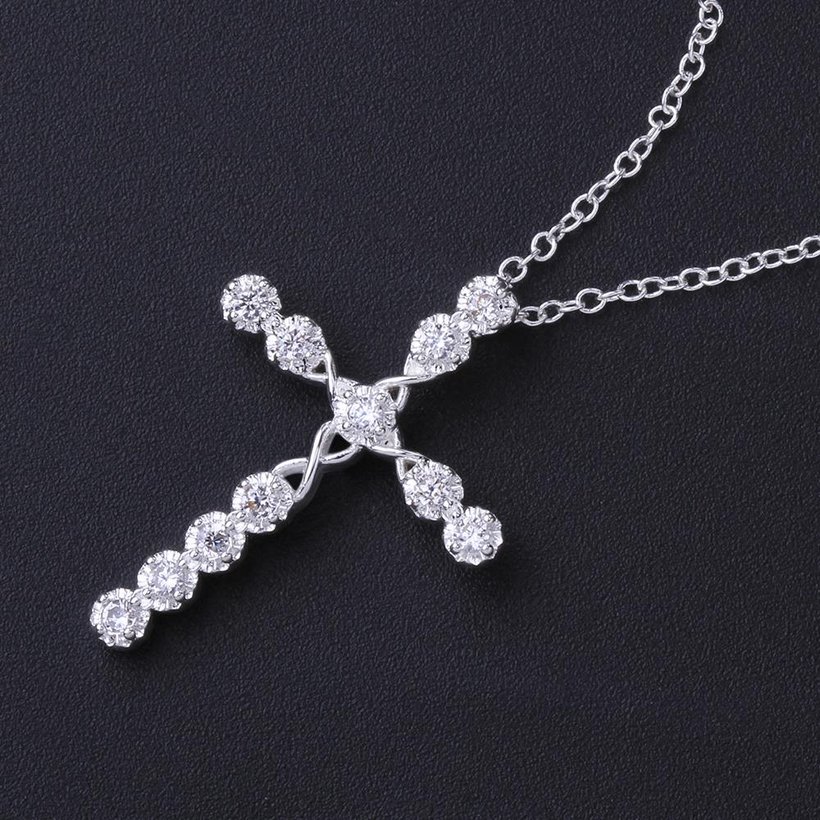 Wholesale Trendy Silver Cross CZ Necklace TGSPN085 2