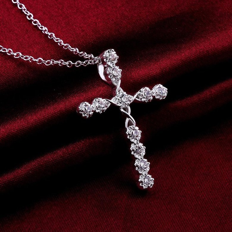 Wholesale Trendy Silver Cross CZ Necklace TGSPN085 4