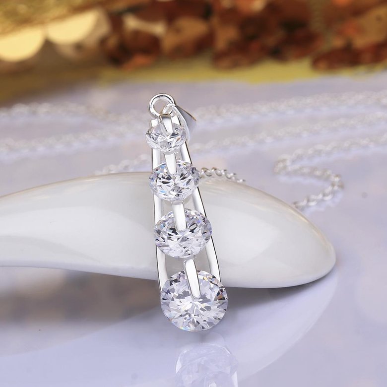 Wholesale Trendy Silver Geometric CZ Necklace TGSPN090 4