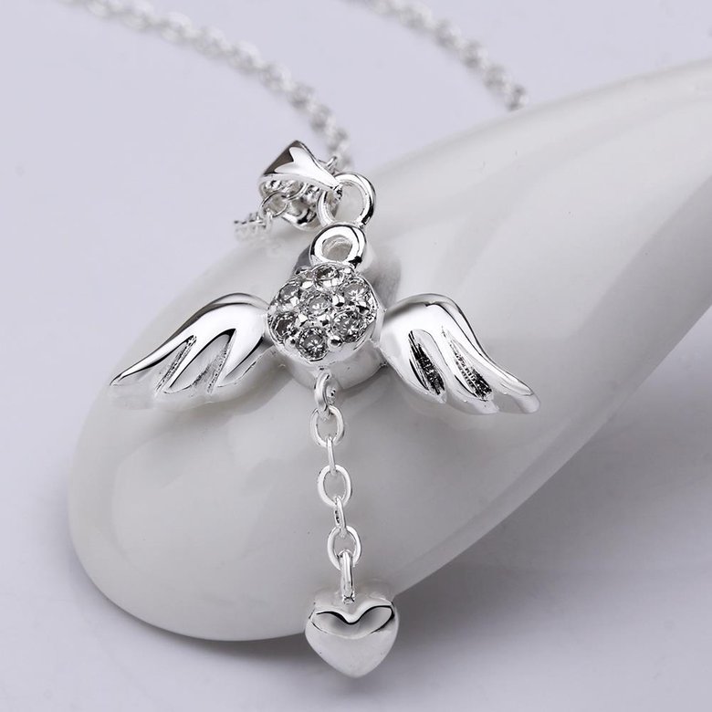 Wholesale Trendy Silver Heart CZ Necklace TGSPN105 1