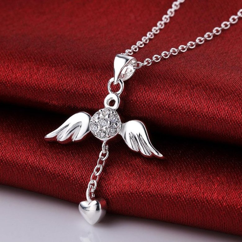 Wholesale Trendy Silver Heart CZ Necklace TGSPN105 3