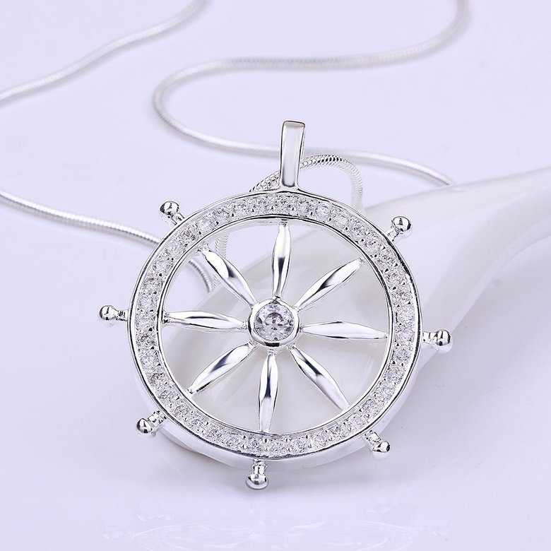 Wholesale Trendy Silver Round CZ Necklace TGSPN117 1