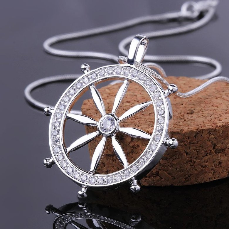 Wholesale Trendy Silver Round CZ Necklace TGSPN117 2