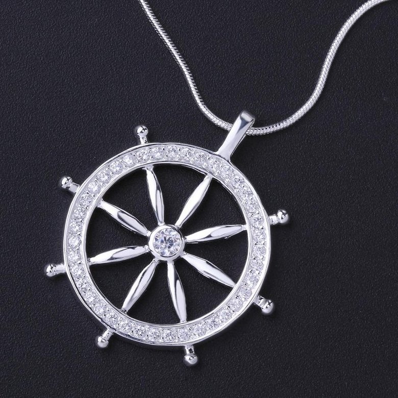 Wholesale Trendy Silver Round CZ Necklace TGSPN117 4