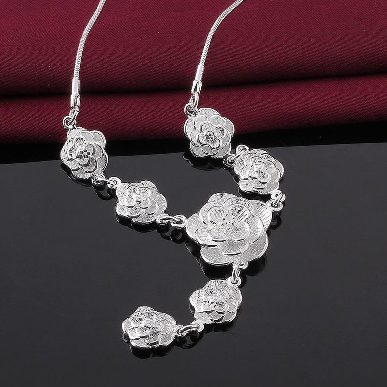 Wholesale Trendy Silver Plant CZ Necklace TGSPN124 2