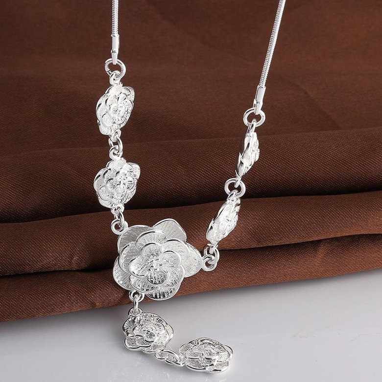 Wholesale Trendy Silver Plant CZ Necklace TGSPN124 3