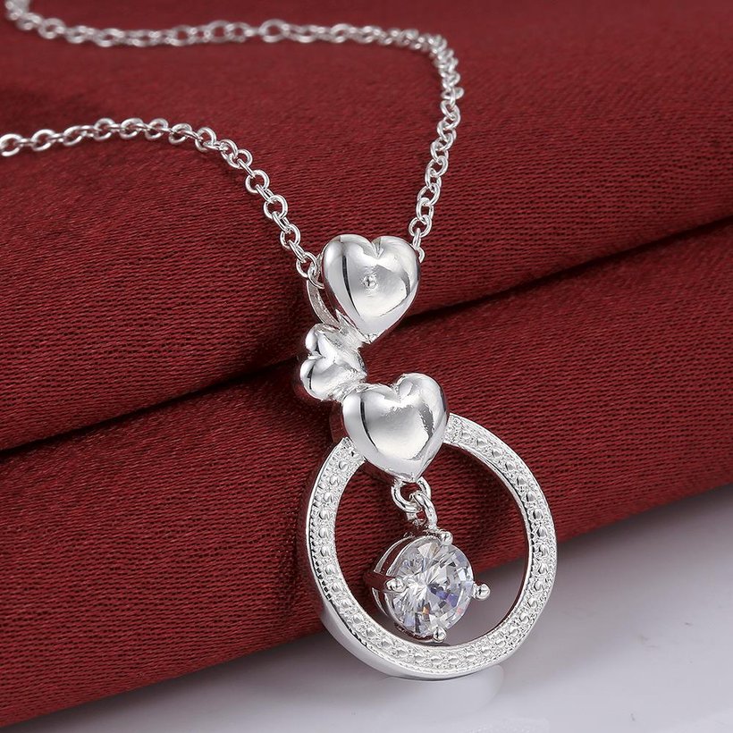 Wholesale Trendy Silver Heart CZ Necklace TGSPN158 1