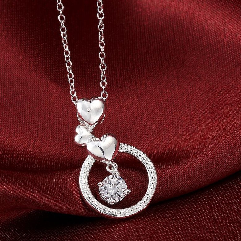 Wholesale Trendy Silver Heart CZ Necklace TGSPN158 2