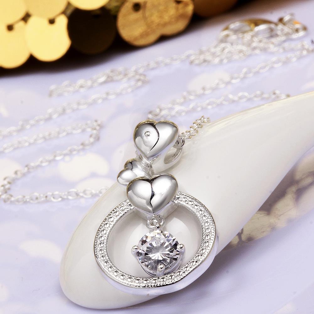Wholesale Trendy Silver Heart CZ Necklace TGSPN158 3