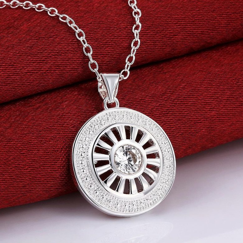 Wholesale Trendy Silver Round CZ Necklace TGSPN162 1