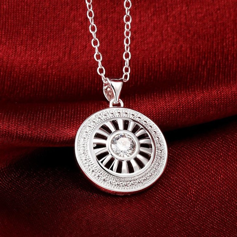 Wholesale Trendy Silver Round CZ Necklace TGSPN162 2