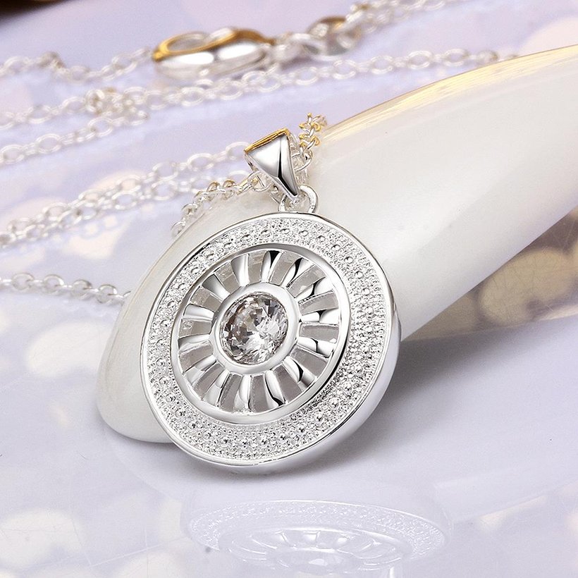Wholesale Trendy Silver Round CZ Necklace TGSPN162 3