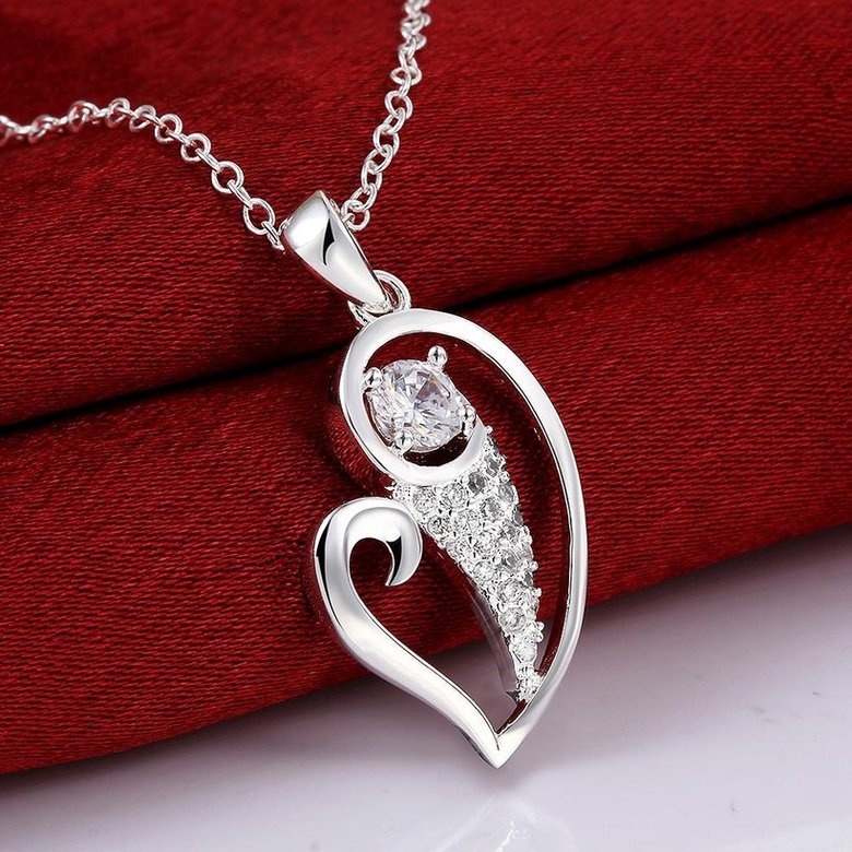 Wholesale Trendy Silver Heart CZ Necklace TGSPN174 0