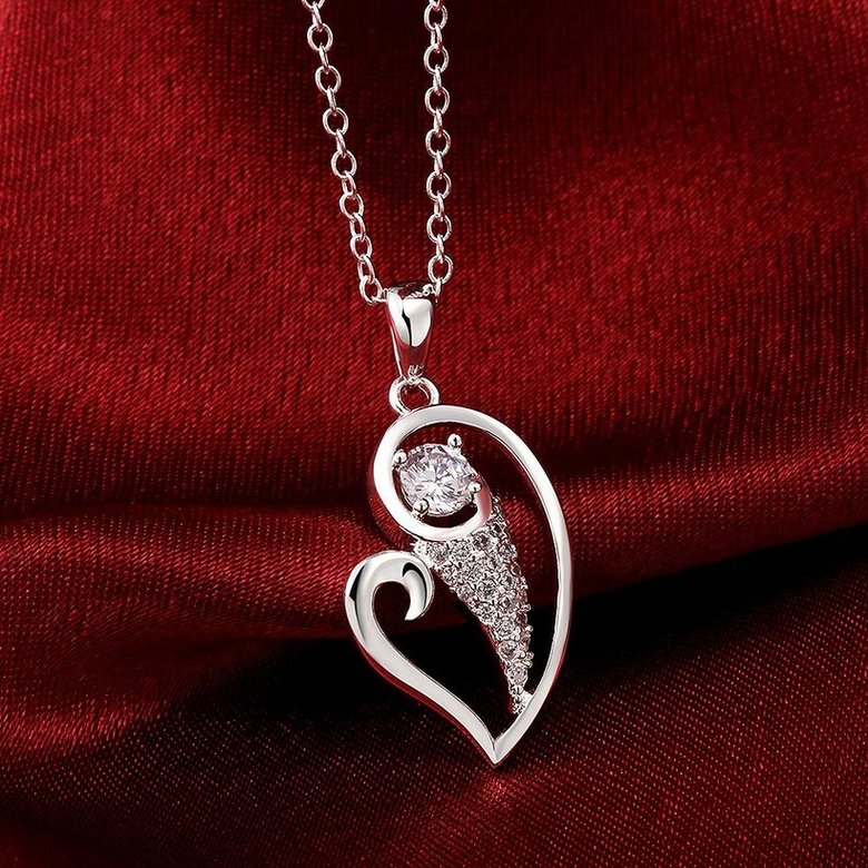 Wholesale Trendy Silver Heart CZ Necklace TGSPN174 1