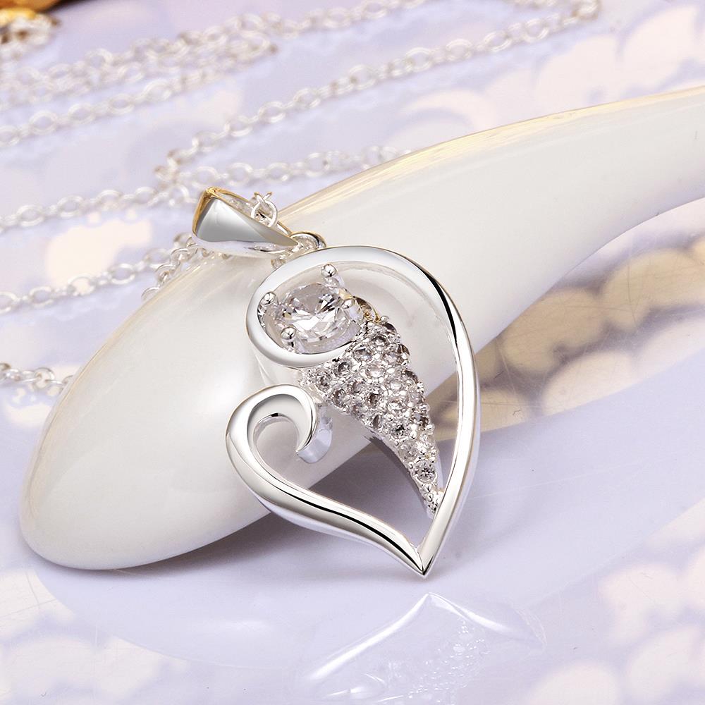 Wholesale Trendy Silver Heart CZ Necklace TGSPN174 3