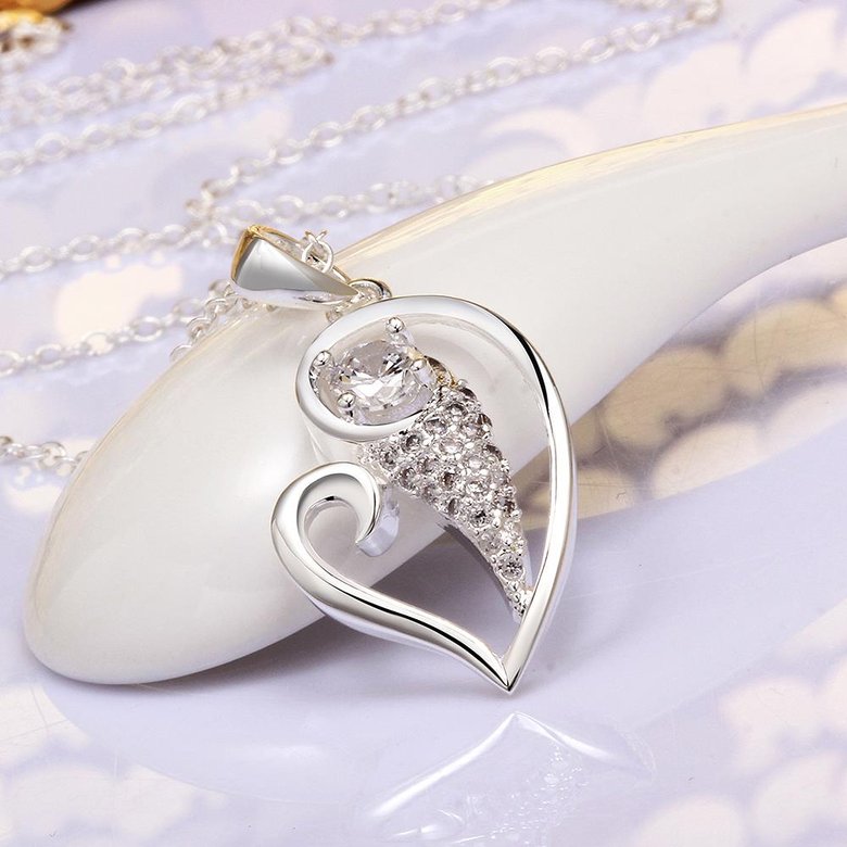 Wholesale Trendy Silver Heart CZ Necklace TGSPN174 3