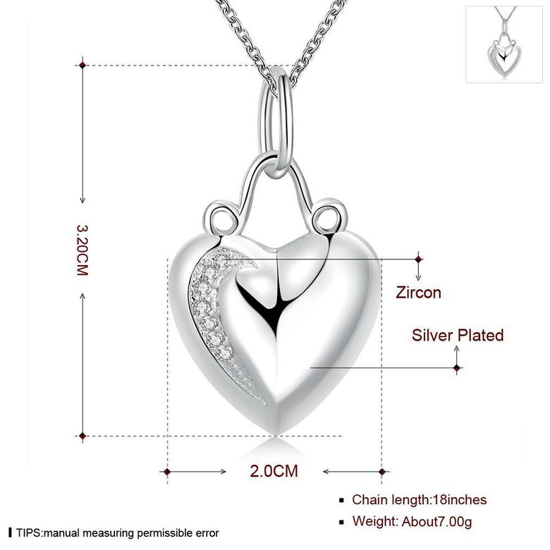 Wholesale Romantic Silver Heart CZ Necklace TGSPN202 0