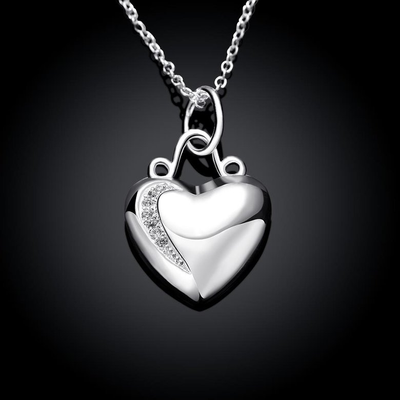 Wholesale Romantic Silver Heart CZ Necklace TGSPN202 1