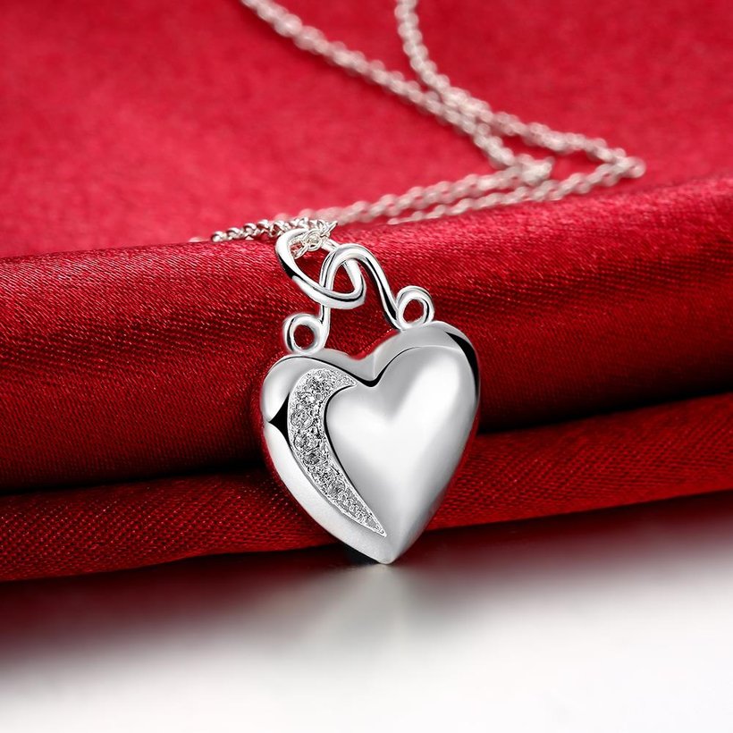 Wholesale Romantic Silver Heart CZ Necklace TGSPN202 2