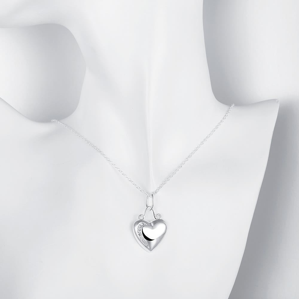 Wholesale Romantic Silver Heart CZ Necklace TGSPN202 3