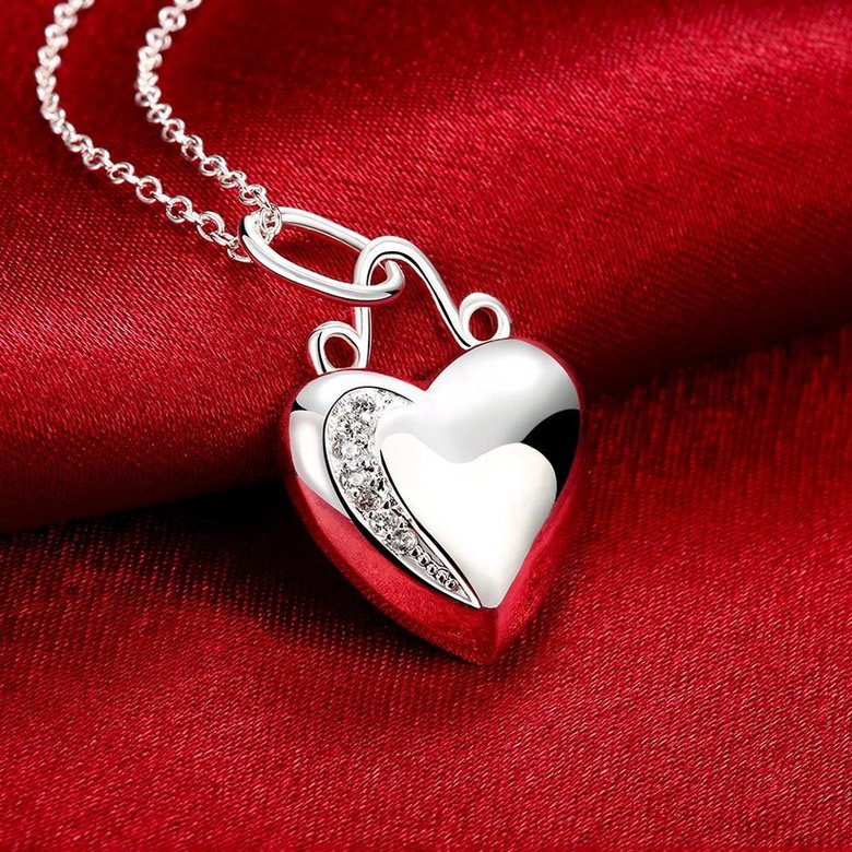 Wholesale Romantic Silver Heart CZ Necklace TGSPN202 4