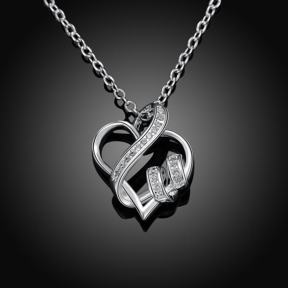 Wholesale Romantic Silver Heart CZ Necklace TGSPN236 1