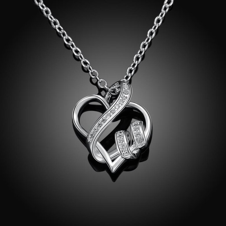 Wholesale Romantic Silver Heart CZ Necklace TGSPN236 1