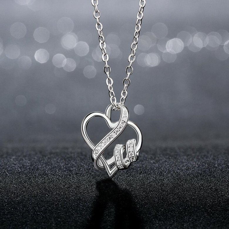 Wholesale Romantic Silver Heart CZ Necklace TGSPN236 2