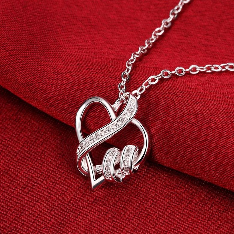 Wholesale Romantic Silver Heart CZ Necklace TGSPN236 3