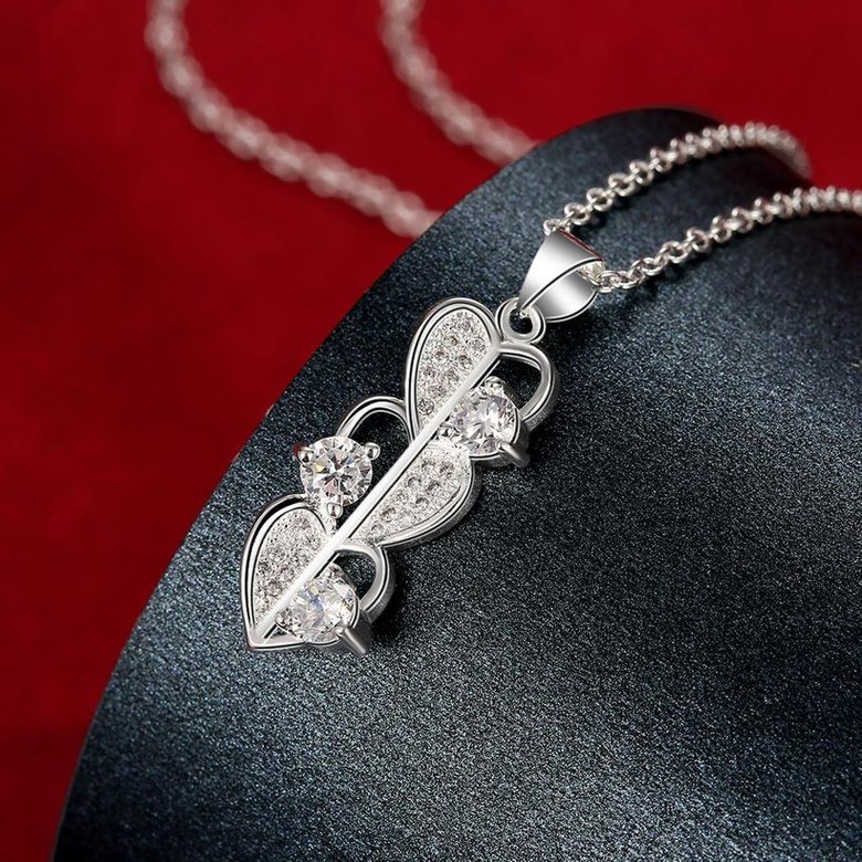 Wholesale Romantic Silver Heart CZ Necklace TGSPN281 1